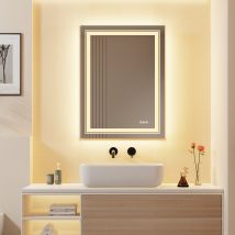 Luvodi - Extra Large Illuminated Bathroom Mirror Wall Mounted Touch Sensor Mirror With Demister, 800 X 600mm