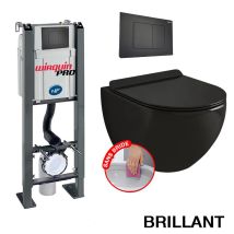 Coribi – Pack Complet Wc Suspendu Sans Bride – Bâti Autoportant Avec Cuvette Noire – Abattant Thermodur Ultra Fin – Installation Rapide Sans Outil