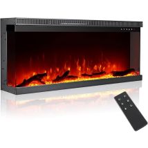M.c.haus - 40' Black Inset Electric Fireplace With Engineered Wood Veneer Mantelpiece, Adjustable Temperature And Flame, Rustic Oak / White