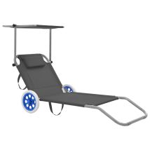 Tumbona Plegable Silla De Jardín Cama De Jardín Mueble De Patio Con Toldo Y Ruedas Acero Gris 020012824