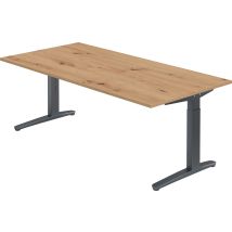 Bümö Design Schreibtisch "xb-serie" Höhenverstellbar, Tischplatte 200 X 100 Cm In Asteiche, Gestell In Graphit