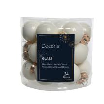 Palline In Vetro Per Albero Di Natale Bianche Decorazione Natalizia -24 Palline Da Ø 2.5 Cm
