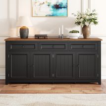 Buffet 160 Cm Style Moderne, Meuble De Rangement Avec 4 Portes, Étagères Et 3 Tiroirs Pour Cuisine, Salon Et Salle À Manger - Noir