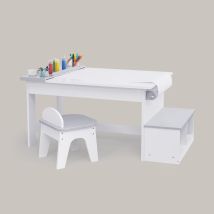 Fantasy Fields Di Teamson Kids Little Monet Art Table Con Supporto Per Rotoli Di Carta, Vassoio Di Vernice, Ganci Di Stoccaggio, Sgabelli E Panca Con 