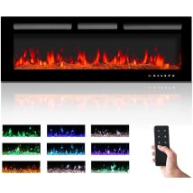 Chimenea Eléctrica De Gran Simulación De Llama De 50 Pulgadas Con Mando A Distancia Táctil Y Panel De Cristal, Llama Ajustable En Nueve Colores, 