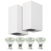 Set Di 2 Applique Da Esterno A Doppio Raggio Manathan White Con 4 Lampadine Led Gu10 5w Température De Couleur: Bianco Caldo 2700k