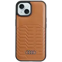 Funda Rígida Audi De Piel Sintética Magsafe Para Iphone 15 Plus / 14 Plus De 6,7 Pulgadas, Color Marrón (au-tpupcmip15m-gt/d3-bn)