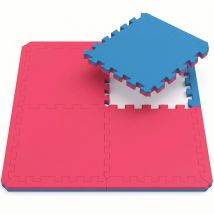 Eyepower Set 4 Piezas Suelo De Gimnasio De Eva Esterillas Puzle Cada Pieza 63x63cm Incl Marco 20mm De Grosor Extensible Doble Faz Azul Rojo