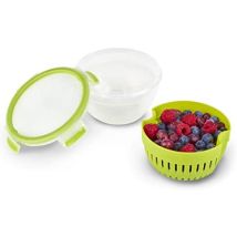 Clip & Go N10722 - Caja Para Frutas (1,1 L, Incluye Colador Para Una Frescura Más Duradera, 100% Hermética, Con Junta Fresca, Transparente, Verde 