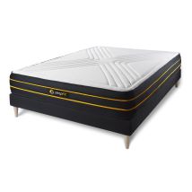 Sleepfit - Base Tapizada Negro + Colchón Con Espuma Viscoelástica 140 X 190