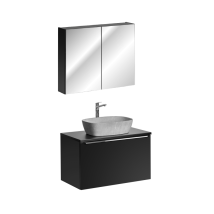 Ensemble Meuble Vasque À Poser + Cabinet Miroir - 80 Cm - Rosario Black - Livraison Gratuite