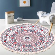 Alfombra Redonda De Algodón Tejida A Mano, Con Diseño De Mandala, Estilo Bohemio Vintage, Con Borlas, Lavable A Máquina, Ideal Para Dormitorio, 