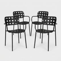 4 Sillas De Exterior Apilables Con Reposabrazos De Acero Clover Yes - Negro
