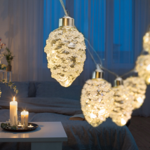 Webmarketpoint – Catena luci microLED 2,5m con 10 pigne decorative – 20 LED – Adatta per interno ed esterno