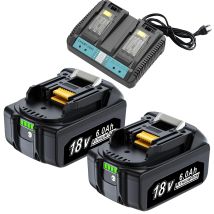 2 Batterie Di Ricambio + Caricabatterie Doppio Dc18rd Per Makita 18v 6.0ah Batteria Di Ricambio Per Makita 18v Bl1860b Bl1820b 1830b 1840b 1850b 