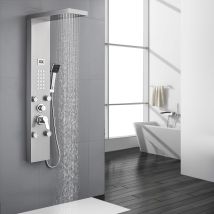 Auralum - Sistema De Panel De Ducha Panel De Ducha De Acero Inoxidable Con 4 Chorros De Masaje, Ducha De Lluvia, Teleducha, Sistema De Ducha Sin 