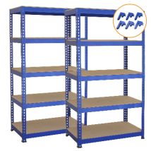 Monster Shop - 2 Estanterías Metálicas Azules T-rax De 75 Cm X 150 Cm X 30 Cm Con Conectores De Bahía Gratis