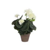Géranium Artificiel Couleur Crème En Pot Plastique
