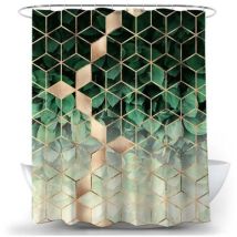 Geometric Shower Curtain In Green Marble Design, 120 X 180 Cm, Made Of Polyester Fabric, Mildew-resistant, Waterproof, Washable, Including 12 Shower 