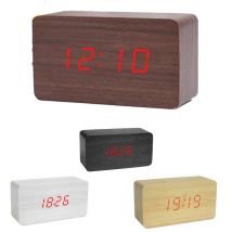 Digitaler LED-Wecker aus Holz – Rechteckig – Temperaturanzeige – 13 x 7 x 5 cm – 4 AAA-Batterien oder USB-Kabel