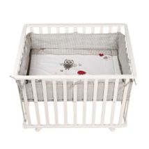 Parc Bébé 100x75 Cm + Tapis Adam Et Eule Imprimé Chouette + 4 Roues - Roba - Bois Blanc