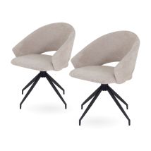 Pack De 2 Sillas De Comedor Jane Giratorias 360, Tapizadas En Tejido Beige, Estructura De Metal Negro - Mog Casa