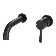 Signature Sail 2-hole Mono Basin Mixer Tap Wall Mounted 155mm Spout Reach - Matt Black