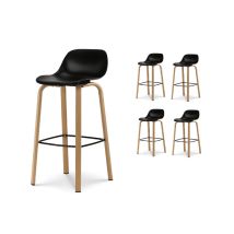 Conjunto De 4 Taburetes De Bar Negros De Estilo Escandinavo Con Patas Metálicas Efecto Madera - Altura 76cm
