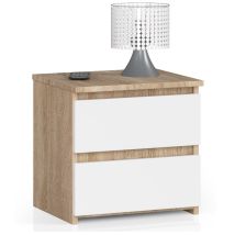 Abamihome - Mesita De Noche Akord Cl2 Roble Sonoma 40 Cm 2 Cajones Frente En Color Blanco 40x35x40 Cm