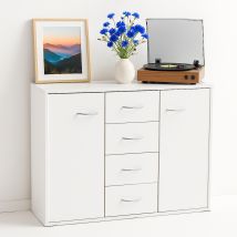 Kommode Mit 6 Schubladen, Weiß Sideboard Mit Großer Kapazität, Kratzfest Und Wasserdicht Komodenschrank, Moderne Schubladen Kommoden Für Wohnzimmer, 