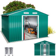 Gardebruk Xxxl 8x10' Metal Tool Shed With Foundation 8m² 15m² Apex Roof 312x257x178cm Sliding Door Galvanised Steel Garden Equipment Bike Log Storage 
