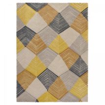 Harlequin - Tapis Salon Et Chambre En Laine 250x350 Jaune Et Gris Fait À La Main