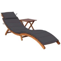 Tumbona Silla De Playa Cama De Jardín Muebles De Exterior Para Patio Con Mesa Y Cojín Madera De Acacia 020012623