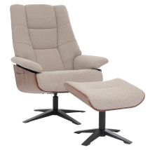 MCA Relaxsessel + Hocker HHG-242, Fernsehsessel Liegesessel, Bouclé Stoff Holz braun