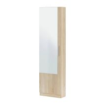 Schuhschrank Eugene, Hoher Schuhschrank Mit 1 Tür, Moderner Schuhschrank, Eingangsgarderobe Mit Spiegel, Cm 50x22h180, Eiche