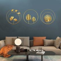 Phasat - Fer Mural Sculptures, 3pcs Décoration Murale En Métal Fer Ornements Murale En Feuille De Tortue Et Feuille De Palmier Pour Bureau À Domicile 