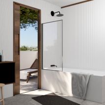 Aurlane - Mampara De Bañera Abatible 75x130 Cm - Aluminio Gun Metal Y Cristal Templado De 4 Mm