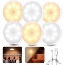 6-teiliges Led-lichtset Mit Bewegungsmelder Für Den Innenbereich, Wiederaufladbares Led-nachtlicht Mit 3 Lichtmodi, Kabellose Led-beleuchtung Für 