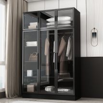 Kleiderschrank, Glasschrank, Schwarzes Aufbewahrungsmöbel, Schlafzimmermöbel,kleiderschrank Mit 6 Türen Und Kleiderstange Für Schlafzimmer 