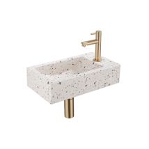 Saniclass Fuente Ensemble Fontaine - 40x22x10cm - Trou De Robinet À Droite - Robinet De Fontaine En Laiton Brossé Pvd - Bouchon De Vidange - Siphon