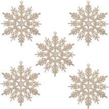 Yoyo - Christmas Glitter Snowflake Ornaments, 10cm Glitter Snowflake Hanging Decorations For Christmas Tree, Pack Of 16 (champagne Gold)