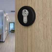 Ouvre&déco – 2 Rosaces De Poignée De Porte Rondes Mira Trou De Cylindre, Aluminium Noir Mat
