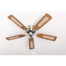 Ventilatore A Soffitto Kisa Deluxe Nichel Spazzolato Senza Luce - Ala Quercia/noce Con Interruttore A Tirare Incluso - Pepeo
