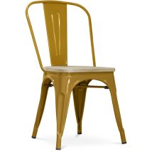 Tolix Style - Chaise De Salle À Manger - Design Industriel - Acier Et Bois - Nouvelle Édition - Stylix Doré