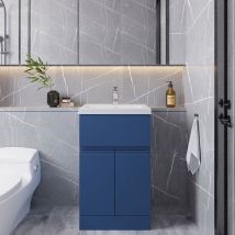 Hudson Reed Urban Satin Blue 500mm Floor Standing Single Drawer 2 Door Vanity Unit And Minimalist Ceramic Basin - Urb301b
