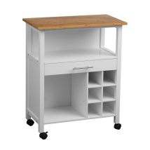 Wadiga - Premier Housewares White And Bamboo Top 1 Drawer Kitchen Trolley