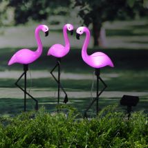 Solarleuchte Flamingo 3er Set – LED Gartenbeleuchtung – Rosa – 2 integrierte LEDs – 20 x 6 x 52 cm – wiederaufladbarer Akku