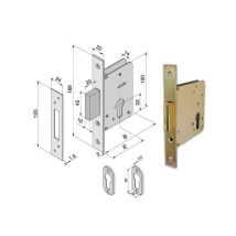 Serrure monopoint encastrée – Acier doré – Entraxe, Diamètre axe, Type de poignée, Percement, Sens de pose serrure – WELKA
