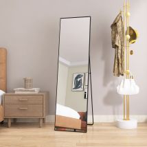 Specchio Da Terra Rettangolare Con Cornice In Metallo, Grande Specchio Hd Per Soggiorno, Camera Da Letto E Cabina Armadio - Nero, 140x40 Cm