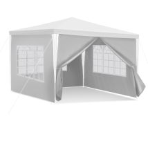Randaco Tenda Gazebo Da Esterno 3x3 M Bianco Con Telo In Pe Anti-uv, Finestre E Porta Con Zip